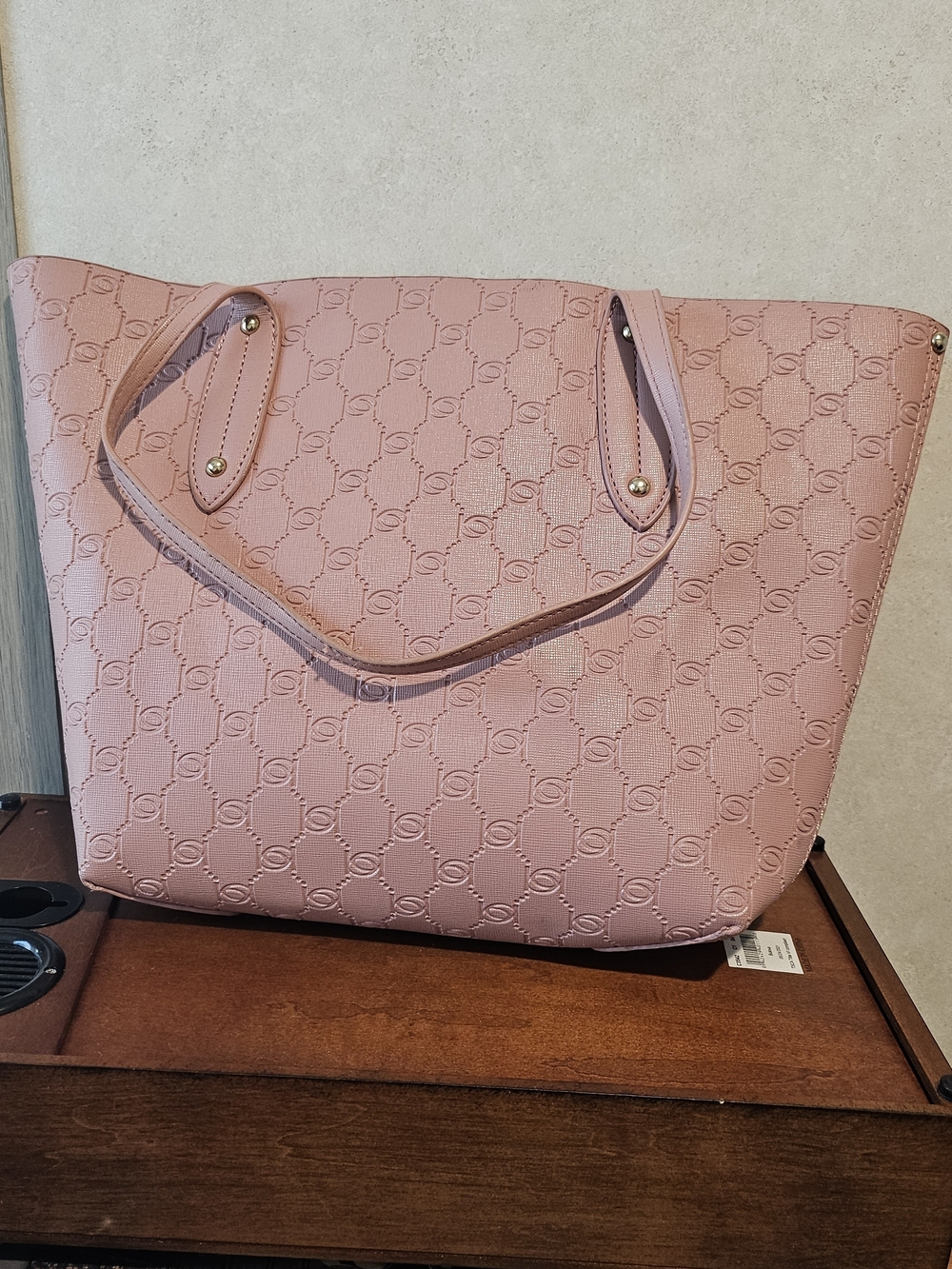 bebe Blush Pink Embossed Tote with Gold Accents With An Crossbody Bag Included